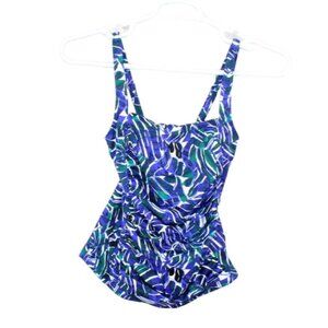 LL Bean Mix and Match Swimwear Squareneck Tankini Blue Print Size 4